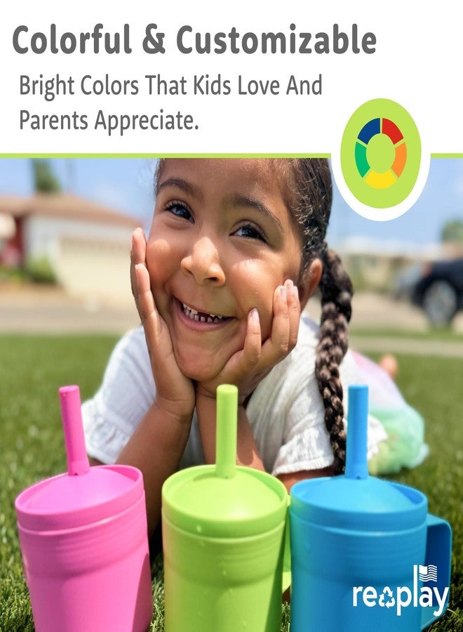 Re-Play 10 oz Tumbler for Toddlers (2 Pack) – No‑Spill Straw Cup, Dishwasher Safe & Durable, Fits Standard Cupholders – Made in USA from Recycled HDPE, Sky and Lime - Image 2